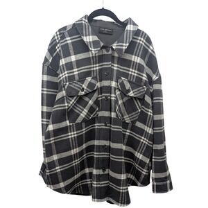 Lane Bryant Plaid Shacket Women 18/20 Gray White Lined Cotton Jacket